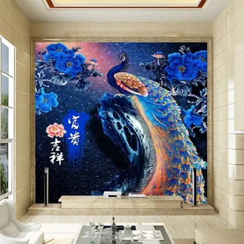 

photo wallpaper Auspicious peacock figure decorative painting Disney wallpaper porch background mural custom wallpaper
