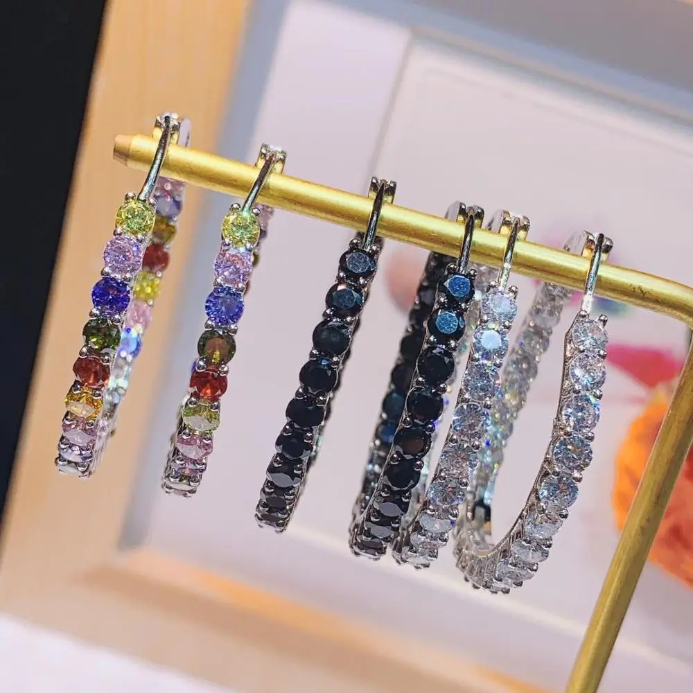 

HIBRIDE Luxury Multicolor Cubic Zirconia Big Hoop Earrings for women Wedding Dubai Trendy Earrings boucle d'oreille femme E-612
