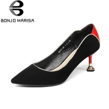 BONJOMARISA 2018 Spring Autumn Brand Natural Kide Suede Women Pumps 6 5 Cm Heels Mixed Color