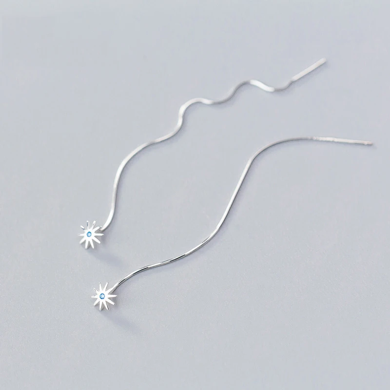 

YWG Sun Flower Ear Line S925 Sterling Silver Ear Wire Female Zircon Sweet Star Flower Ear Chain Earrings for Girls Fine Jewelry