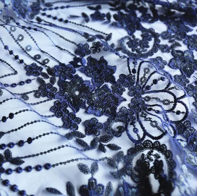 

sequin embrodered french Lace fabric qualified Embroidery material DIY 1.25m width dress cloth material fabric 1Yard/lot