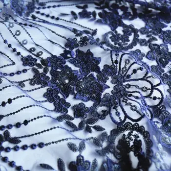 

sequin embrodered french Lace fabric qualified Embroidery material DIY 1.25m width dress cloth material fabric 1Yard/lot