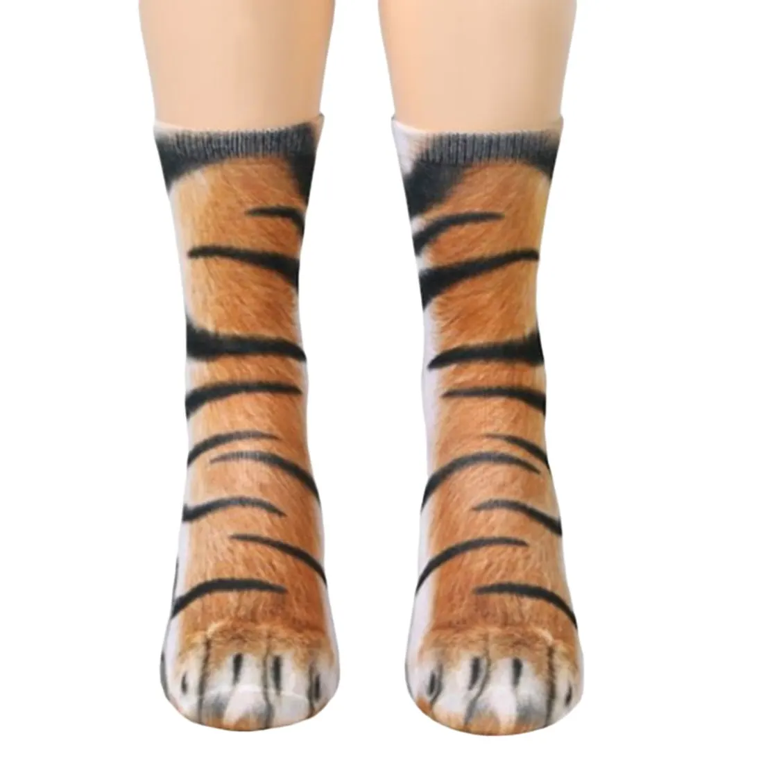 Забавные 3D с животным принтом стопы копыта Paw унисекс с круглым вырезом длинные гольфы мягкие Повседневное для взрослых унисекс обувь в форме лап животных носки для экипажа - Цвет: tiger
