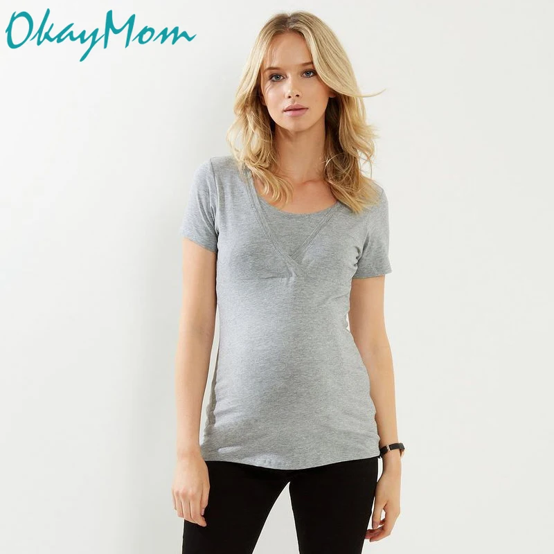 OkayMom хлопковая футболка для кормящих мам топ для кормления грудью футболки Одежда для беременных женщин Одежда для беременных медсестер летняя одежда
