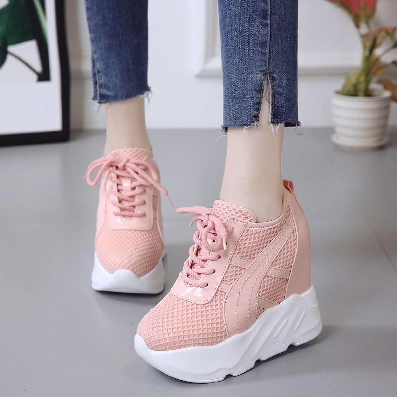

Women Shoes 2018 Spring High Heels Ladies Casual Shoes Women Wedges platform shoes Female Thick Bottom Trainers Pink White Black