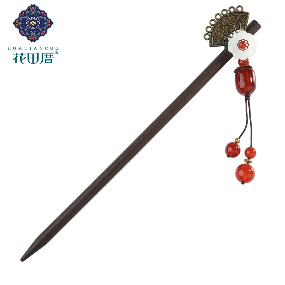 Этнический сплав цветок лэмпворк для женщин палочки для волос красный баррель декоративные украшения для волос аксессуары винтажные FZ-18043-1