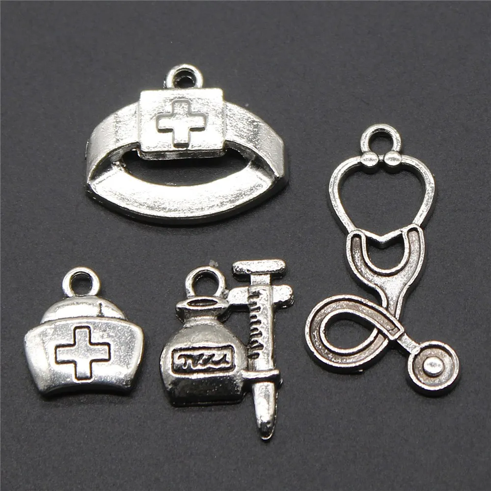 10pcs Nurse & Doctor Medicine Charm Syringe Pendant Charms Jewelry