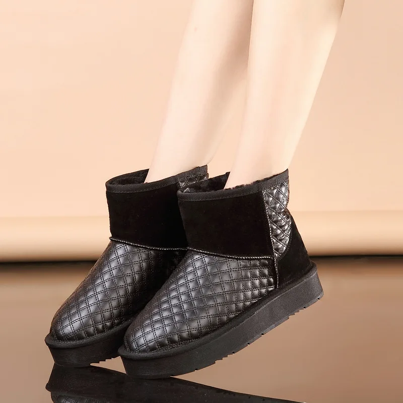 New arrival womens flat ankle boots fur inside warm winter rain boots