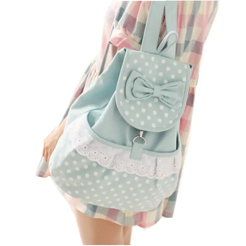 2015 Women Backpacks bow Brand school bag lace canvas Backpack dot printing travel Bags high quality