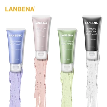 

LANBENA Mung Bean Clay Face Mask+Rose+Bamboo Charcoal+Blueberry Deep Cleaning Remove Grease Shrinks Pores Nourishing Skin Care