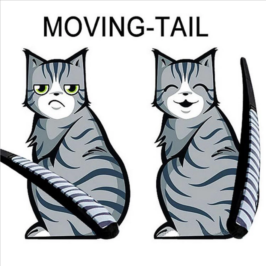 

Yellow Grey 3D Cartoon Funny Cat Moving Tail Reflective Vinyl Stickers Car Styling Back Window Rear Windshield Wiper Decals