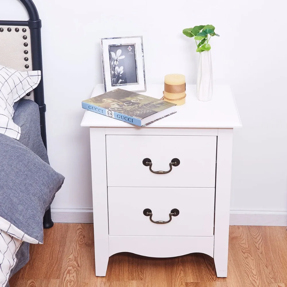 Giantex Nightstand End Beside Table Drawers Modern Storage Bedroom Furniture White Home Furniture HW58623