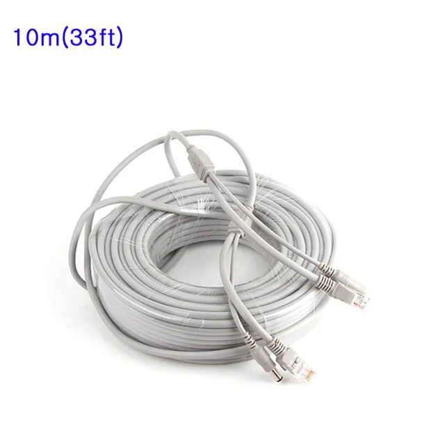 

10M 33ft CCTV Camera Network Cable RJ45 with 12V DC Power 2.1x5.5mm CAT5/5e Extension Cabel for Surveillance CCTV Camera NVR