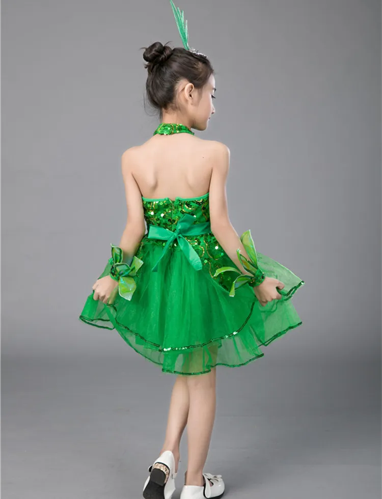 Girl Dance Costume Green Girls Ballet Dress for Children Jazz Dance Costumes for Girls Performance Stage Dancewear