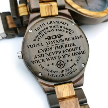 To My Grandson-Engraving Quartz Automatic Wooden Watch Birthday Gift Men Watch Wood Gifts Personalized Watch Wrist Watches redear top quality wood men watch automatic zebra wood and ebony black watch the best gift for man without logo