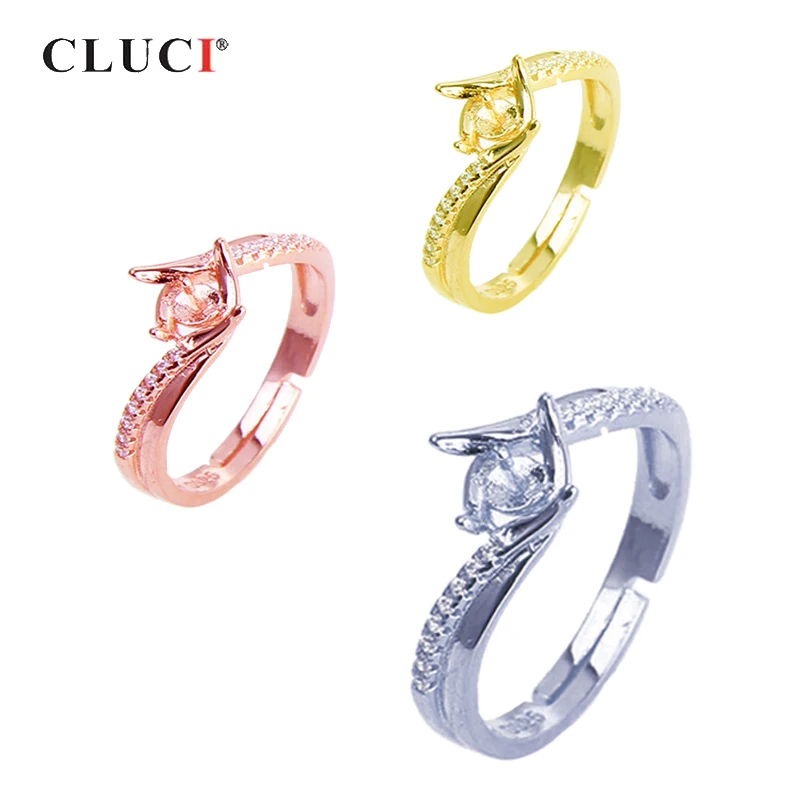 

CLUCI 925 Sterling Silver Zircon Ring for Women Silver 925 Pearl Ring Mounting Adjustable Ring Jewelry SR2192SB