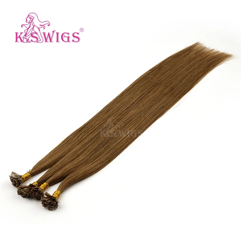 K.S Wigs 24'‘ Remy Pre Bonded Flat Tip Human Hair Extensions Straight Double Drawn Capsules Keratin Fusion Hair 1g/s - Цвет: #18