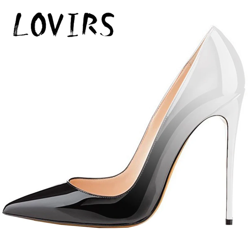 Lovirs/женские пикантные туфли-лодочки с острым носком на высоком каблуке-шпильке без застежки; Классическая обувь для свадебной вечеринки; градиентные цвета; классическая модная обувь для зрелых - Цвет: Grey Gradient