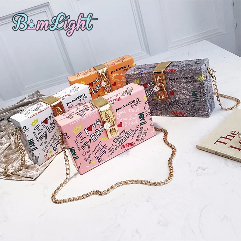 

Bomlight New Graffiti Shoulder Strap Ladies Bag PU Leather Women Crossbody Bags Fashion Printed Women Shoulder Bags Box Shape