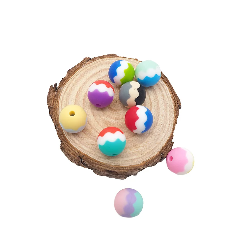 

Chenkai 50PCS 9-color Silicone Wavy Stripe Beads Silicone Chewing Beads For DIY Baby Pacifier Necklace/Bracelet Making Accessory