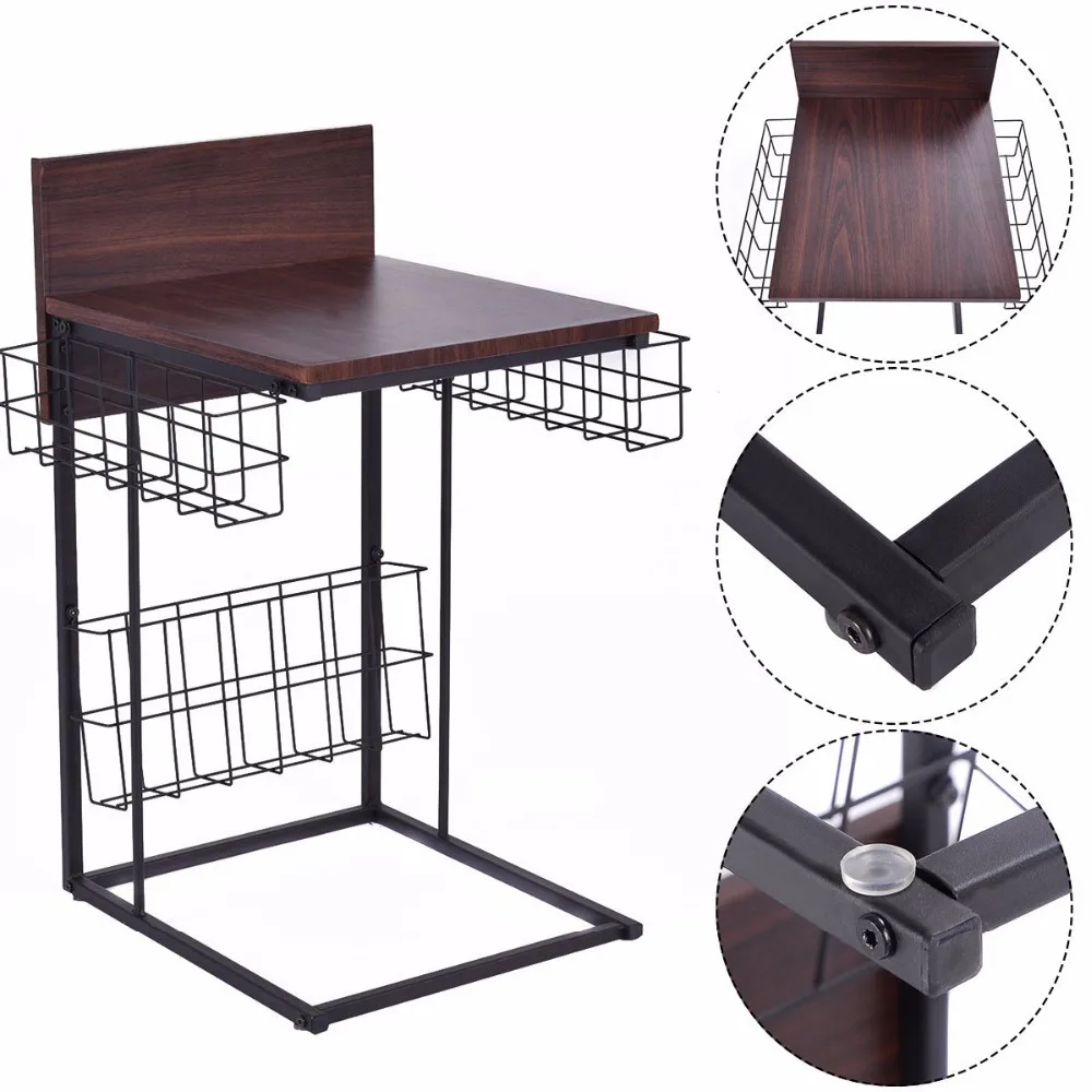 Goplus Multifunctional Sofa Side Table Living Room Tables Modern Home Furniture Decor with Storage Basket Coffee Table HW52157