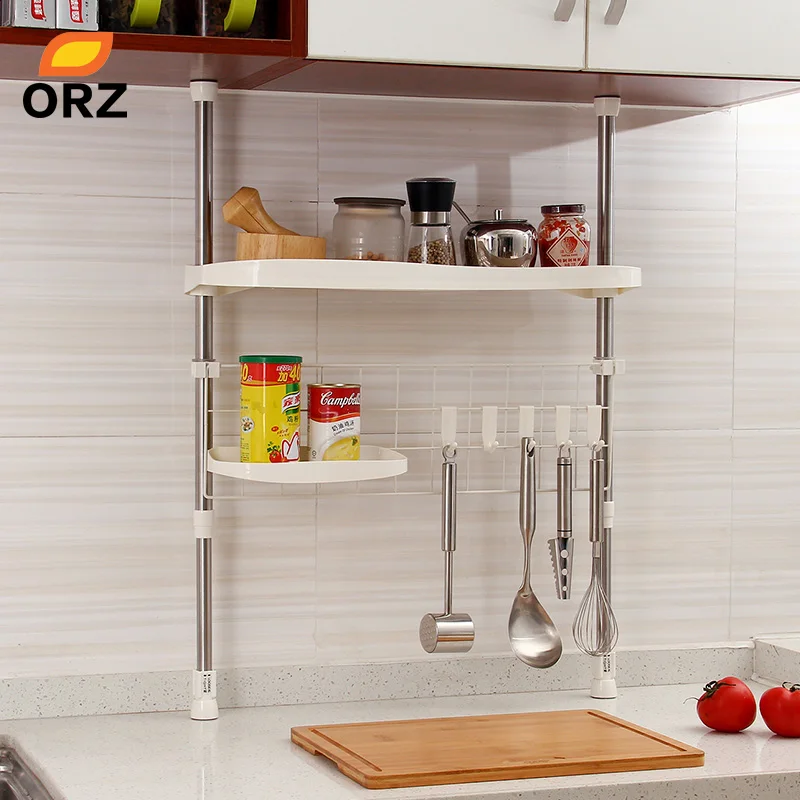 

ORZ Kitchen Adjustable Shelf Creative Seasoning Condiment Pot Holder Cooking Utensil Hanger Kitchen Organizer Storage Rack