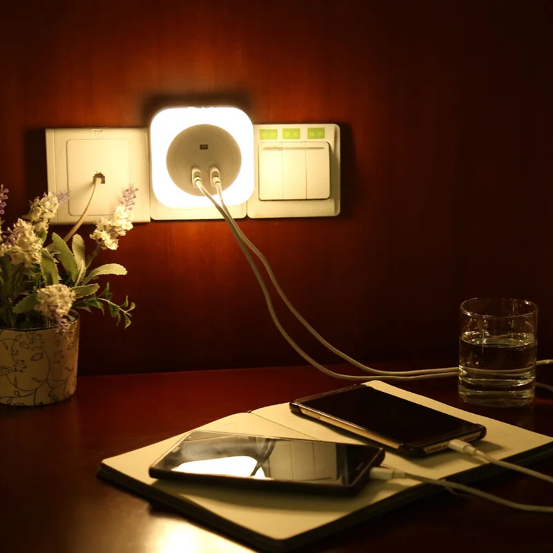 

Wall Plug 2 USB Phone Charger with LED Light MDS01 Multi-function Motion Sensor 5V Baby Night Use Lamp Cell Mobile Charger