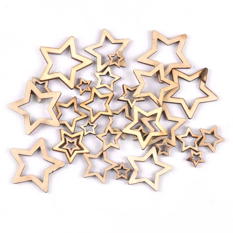 

New Mixed 50pcs Hollowed Stars Wooden Crafts For Arts Scrapbooking Embellishments Wedding DIY Wood Slices Home Decoration M1872