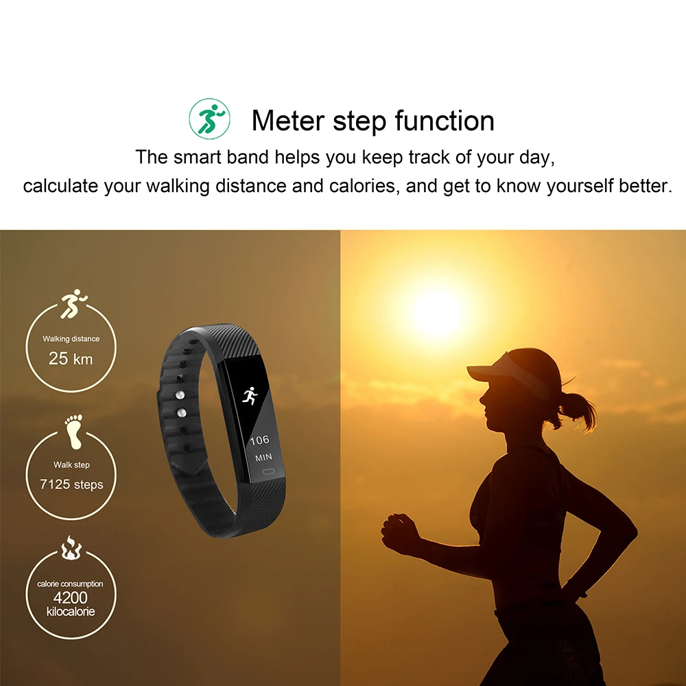 Оригинальный фитнес браслет Timethinker ID115 0 86 дюймов Android IOS умный водонепроницаемый