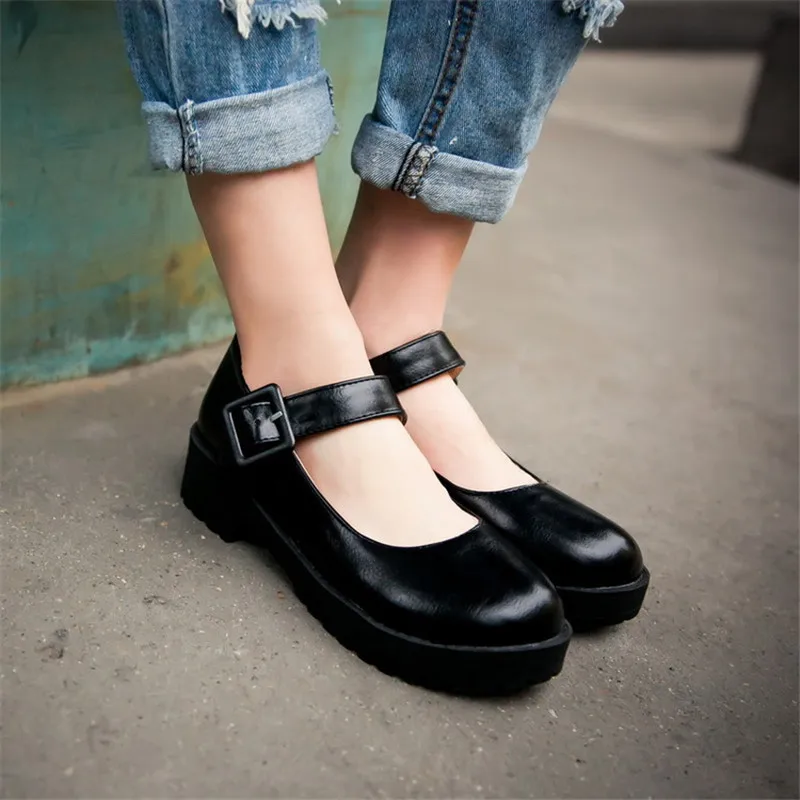 Top Quality Women Pumps Buckle Straps Mary Janes Round Toe Short Ankle ...