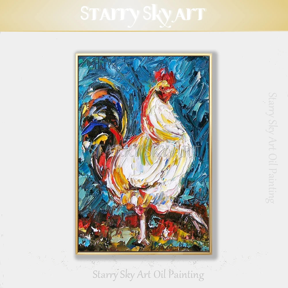 アーティスト塗装高品質の現代ナイフ絵画ひよこ油絵パレットナイフオンドリアクリル画 Painting Calligraphy Aliexpress