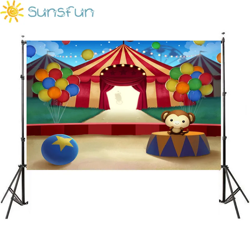 Sunsfun 7x5ft цирк карнавальный палатки стадии вход Шарики пользовательские Аксессуары для фотостудий фон Задний план винил 220 см x 150 см