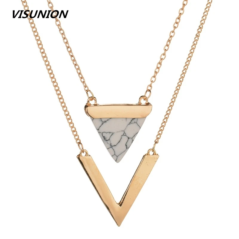 VISUNION 2 слоистых треугольника колье под мрамор белый черный искусственный камень V