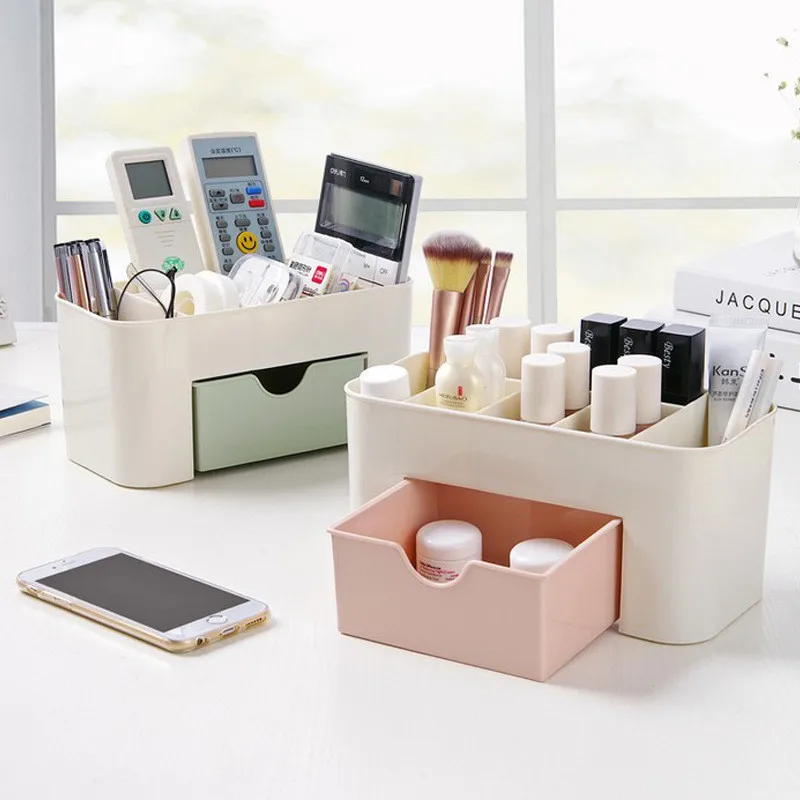 Multifunctional Plastic Desk Desktop Organizer Drawer Jewelry Case Cosmetics Cotton Swabs Holder Makeup Organizer Storage Box