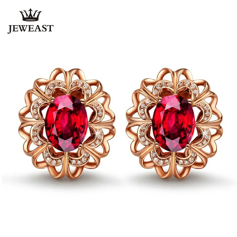 

Natural red tourmaline 18K Pure Gold Earring Real AU 750 Solid Gold Earrings Diamond Trendy Fine Jewelry Hot Sell New 2019