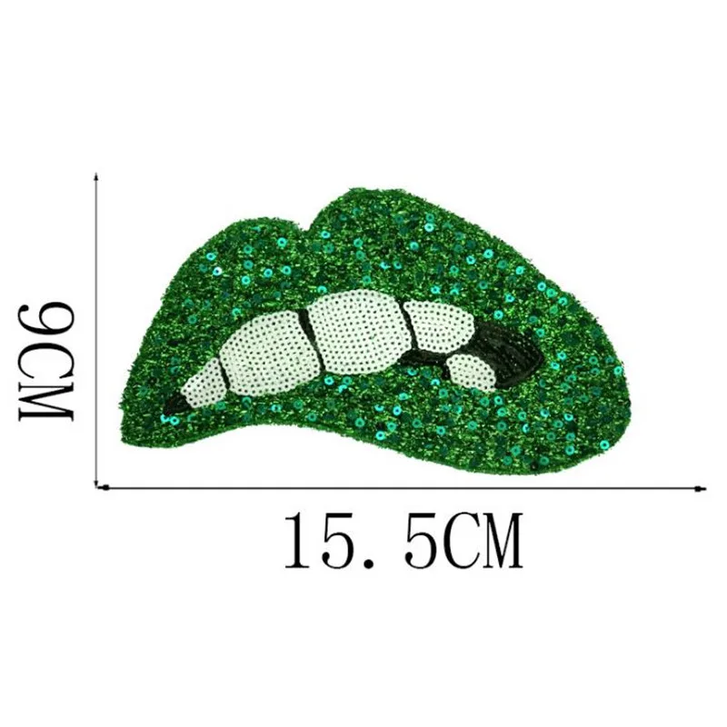 Нашивки для одежды, женская футболка 255 мм, зеленые губы, расшитые блестками, футболка, женские модные топы, рубашка, одежда для девушек