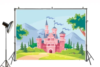 

HUAYI Baby shower backdrop for photography pink castal for girl background children birthday party wall decoration XT-7468
