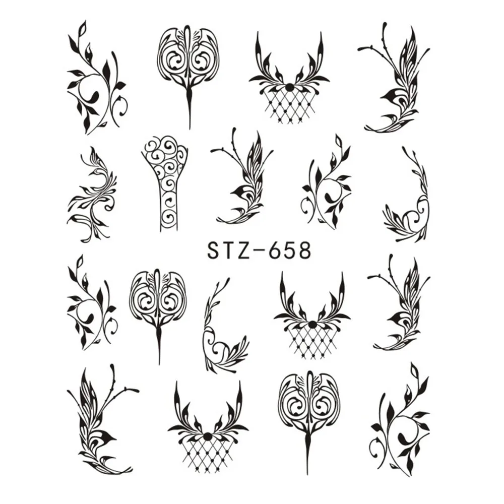 1 шт черная наклейка с цветком для ногтей Водные Наклейки полые татуировки Флора крылья трафареты для украшения ногтей слайдеры Маникюр BESTZ647 - Цвет: STZ658