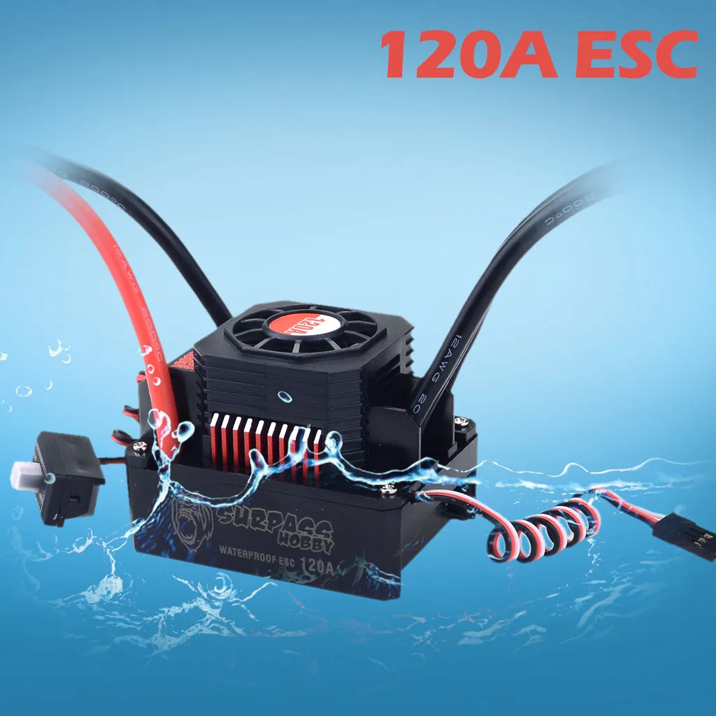 Radio Control Car Waterproof Sensorless Brushless ESC 120A Speed Controller for 1/10 1/8 RC Car DIY RC Car Kit Accessories MAR15