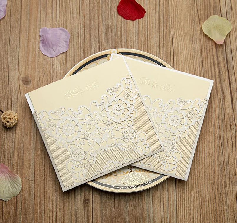  White Lace Wedding Invitation Card Laser Cutting Invitation With Envelope - Set of 50 - 32861062926