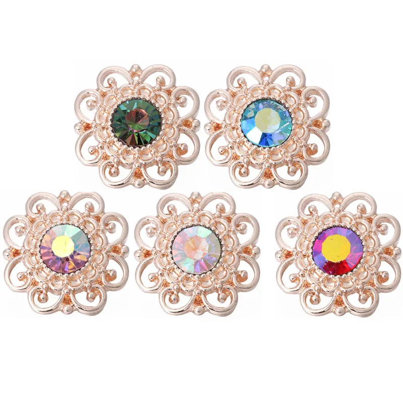 

5pcs/lot New Snap Jewelry Rose Gold Rhinestone Flower 18mm Snap Buttons Fit Snap Button Bracelet Necklace for Women