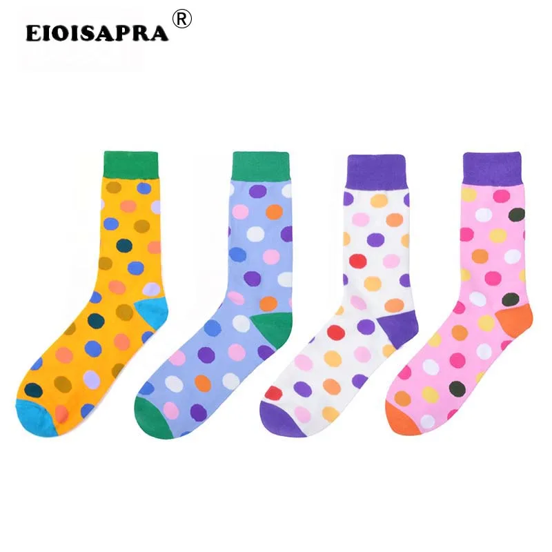 [EIOISAPRA] Модные уличные цветные хлопковые мужские носки в горошек с надписью Happy Sox