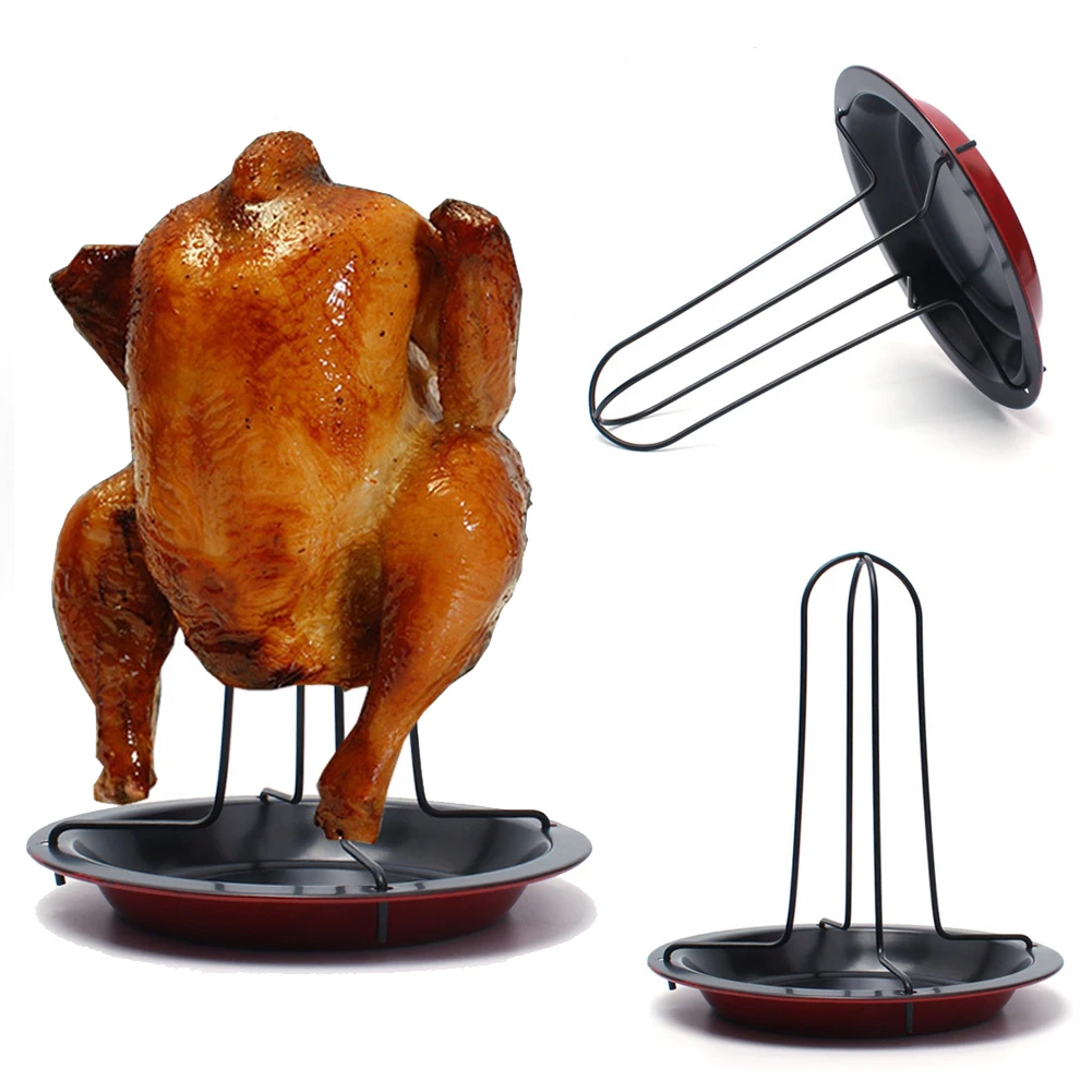 

Vertical Poultry Chicken Roaster Rack Oven Baked Smoking Tray Grilling Barbecue