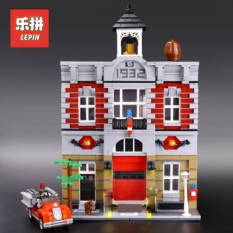 

Lepin City Building 15004 Fire Brigade House Creative Toys Model Building Kits Blocks Bricks Compatible 10197 Children Gift