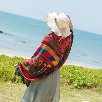 

2020 Winter scarf women autumn spring Spain style bohemian hippie ethnic long red print scarf muffler cape shawl