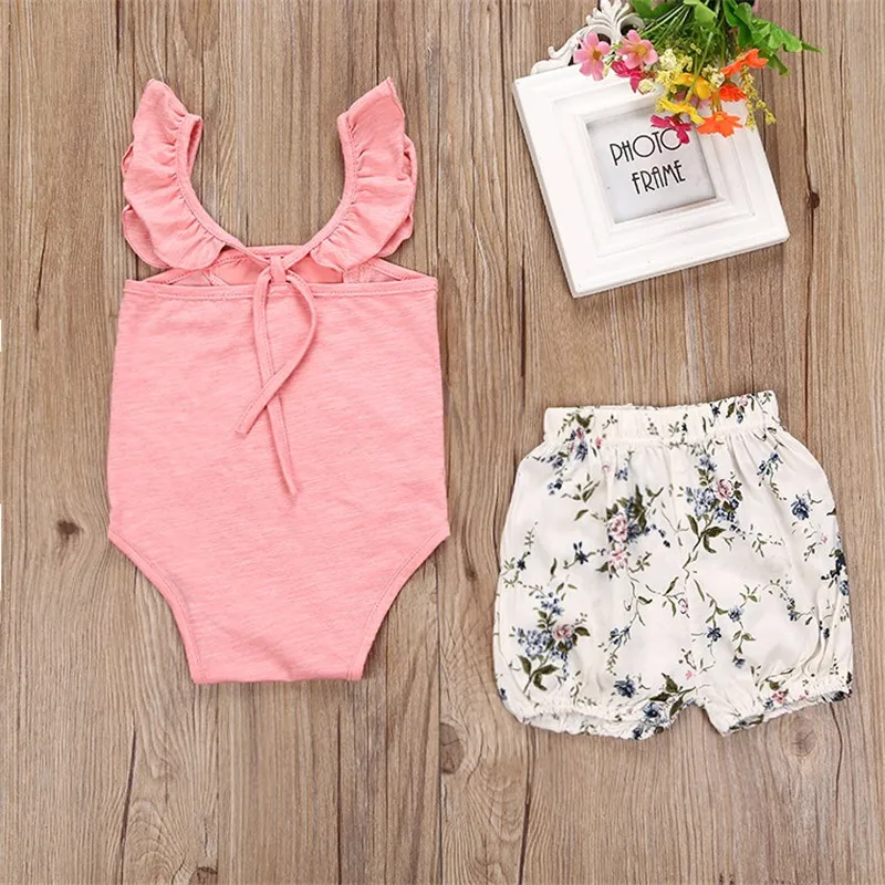 Newborn Baby Girls Summer Clothes Sets Cute Pink Bodysuit Cotton Top+ ...