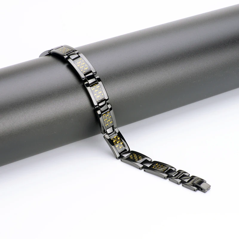 Oktrendy Blood Pressure Japanese Magnetic Bracelet Energy Health Care Titanium Bracelets Bangle Yellow Carbon Fiber Bracelet