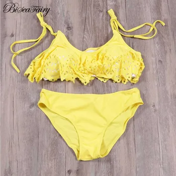 

BISEAFAIRY 2019 New Push Up Low Waist Swimsuit Bikinis Women Bikini Set Solid Swimwear Vintage Retro Halter Bathing Suit