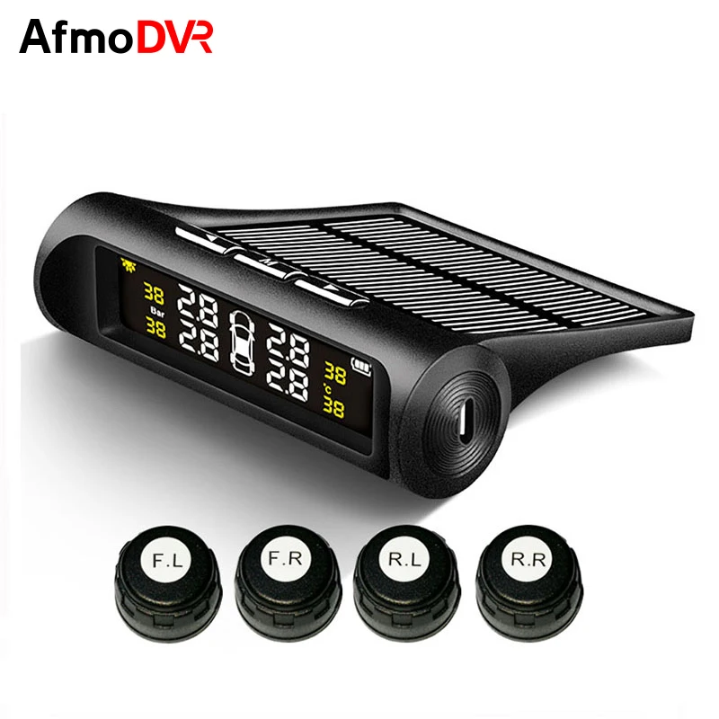 

AmfoDVR TPMS Solar Tire Pressure Monitoring System Power Universal Wireless Real-Time Display With 4 External Sensors Waterproof