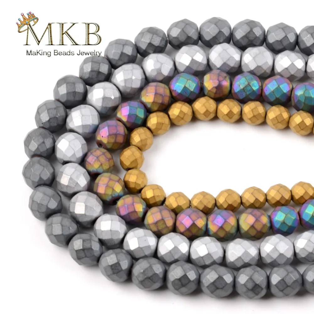

Wholesale Natural Matte Faceted Hematite Stone Round Beads For Jewelry Making 4/6/8/10mm 15inch Diy Loose Beads Accessories